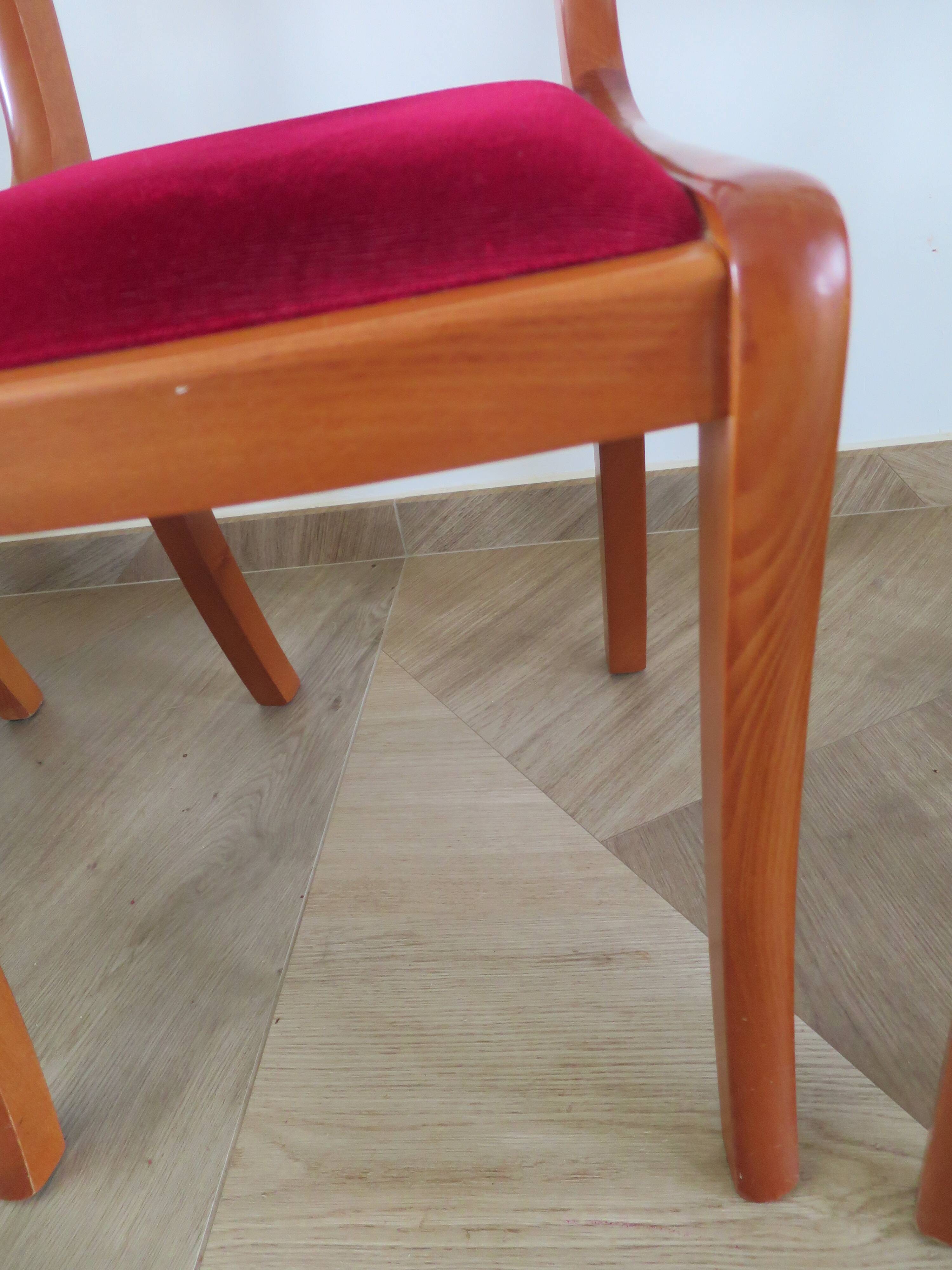 Solid cherry wood chairs and red velvet seat - Set of 4 - Louis Philippe style