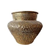 Vase hébreu en laiton décoré à la main vers 1900