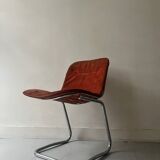 chaise style rinaldi en métal chromé et galette tissu daim, design 1970