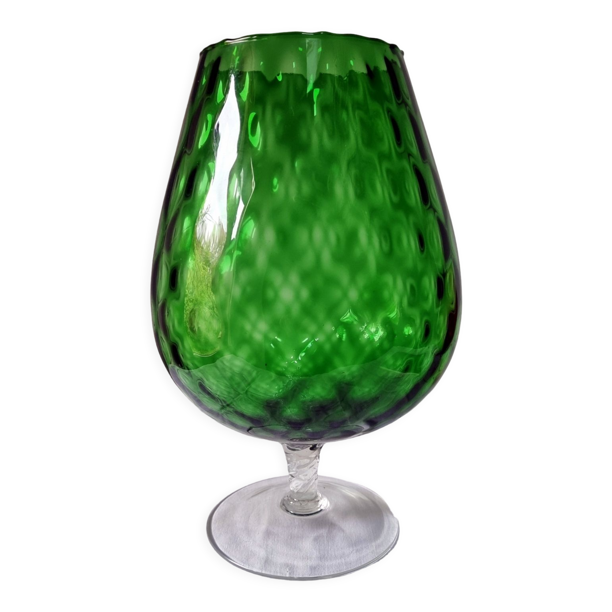 Vase Coupe Sur Pied En Verre Soufflé Rouge - 25 Cm De Haut - Style Empoli Italie - Occasion Parfait état