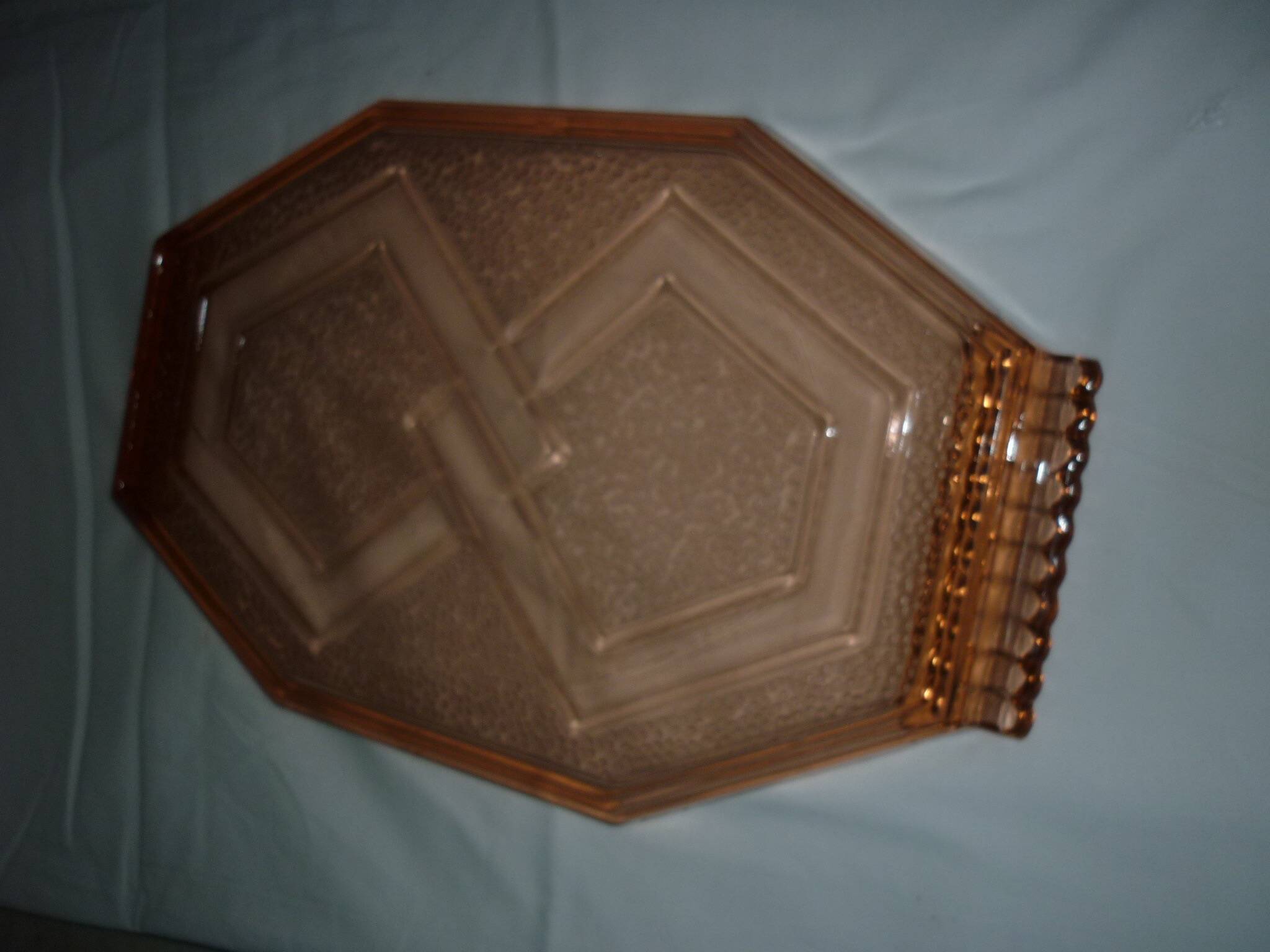 Art Deco pink glass transparent dish