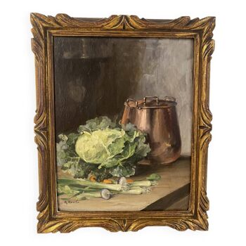 Still life with cabbage signed A Roule early twentieth century