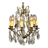 Gilded brass cage chandelier and glass tassels