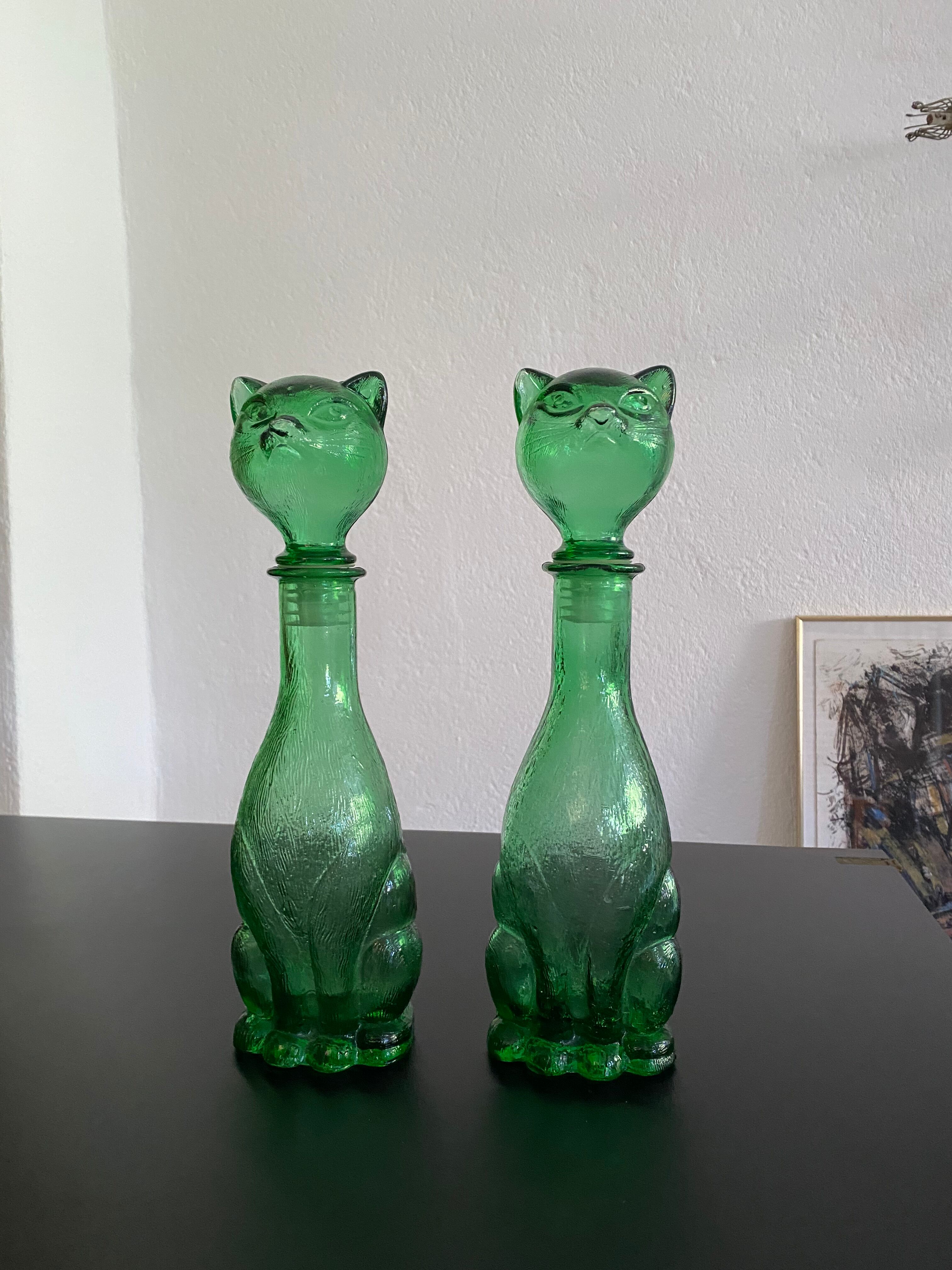 Pair of zoomorphic bottles vintage Italian glass