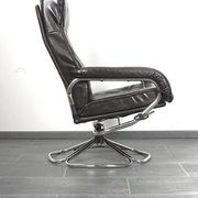 Unico 1970s Dark Brown Leather Lounge Chair and Ottoman Set of 2