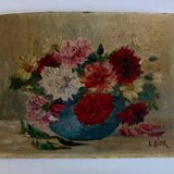 Oil on cardboard signed Dior dahlias 1950