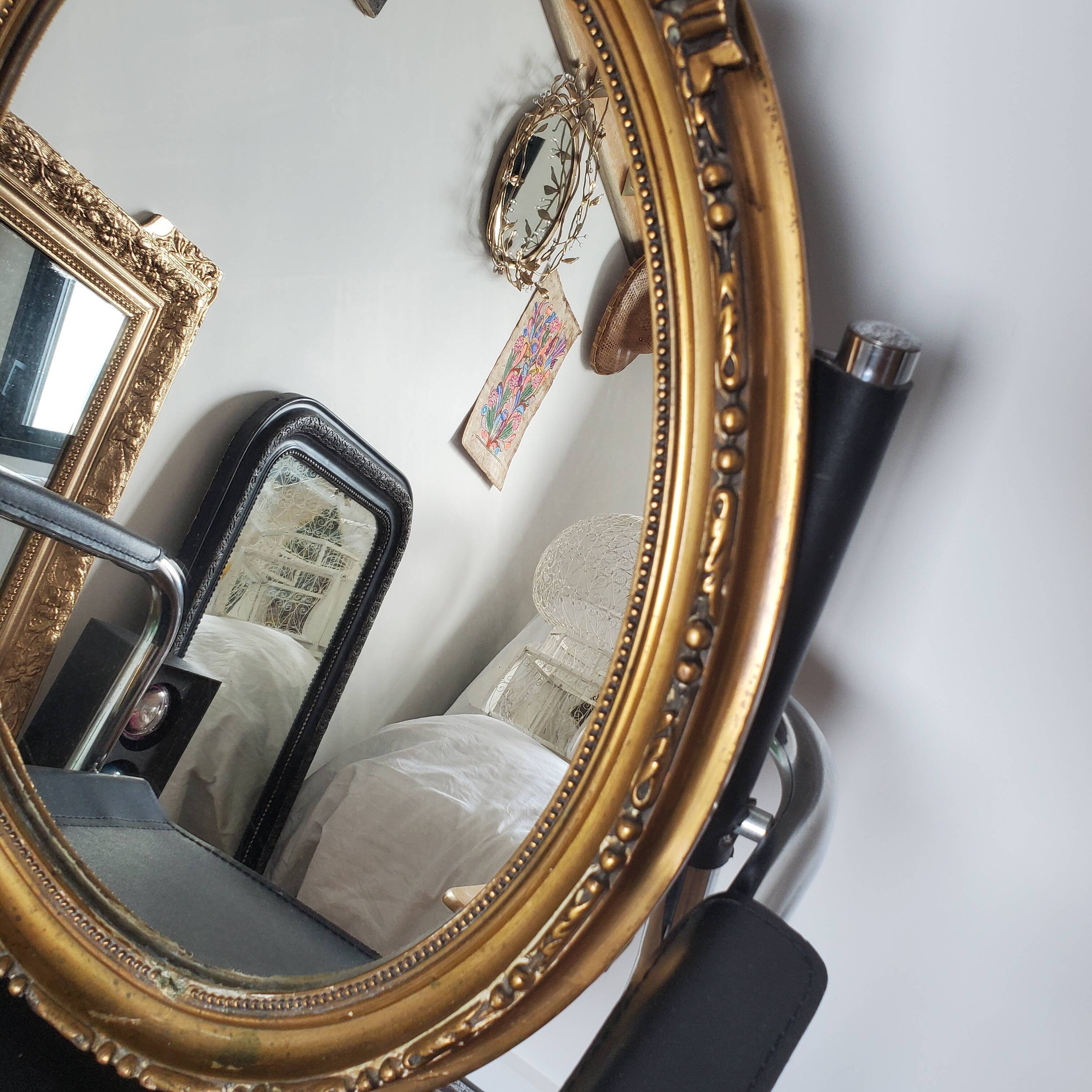 Louis XVI oval mirror with love knot and ribbon