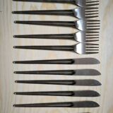 Set of 12 vintage design stackable stainless steel knives and forks