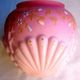 Art deco ball vase in pink opaline enamelled with flowers, 4 shells in relief