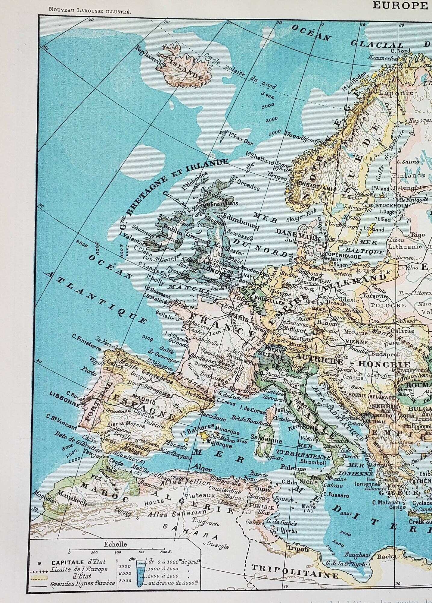Antique engraving 1898, Europe, map, European Union • Lithograph, original illustration