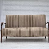 1950s, Danish 2-seater sofa, beige furniture wool fabric, beech wood legs.