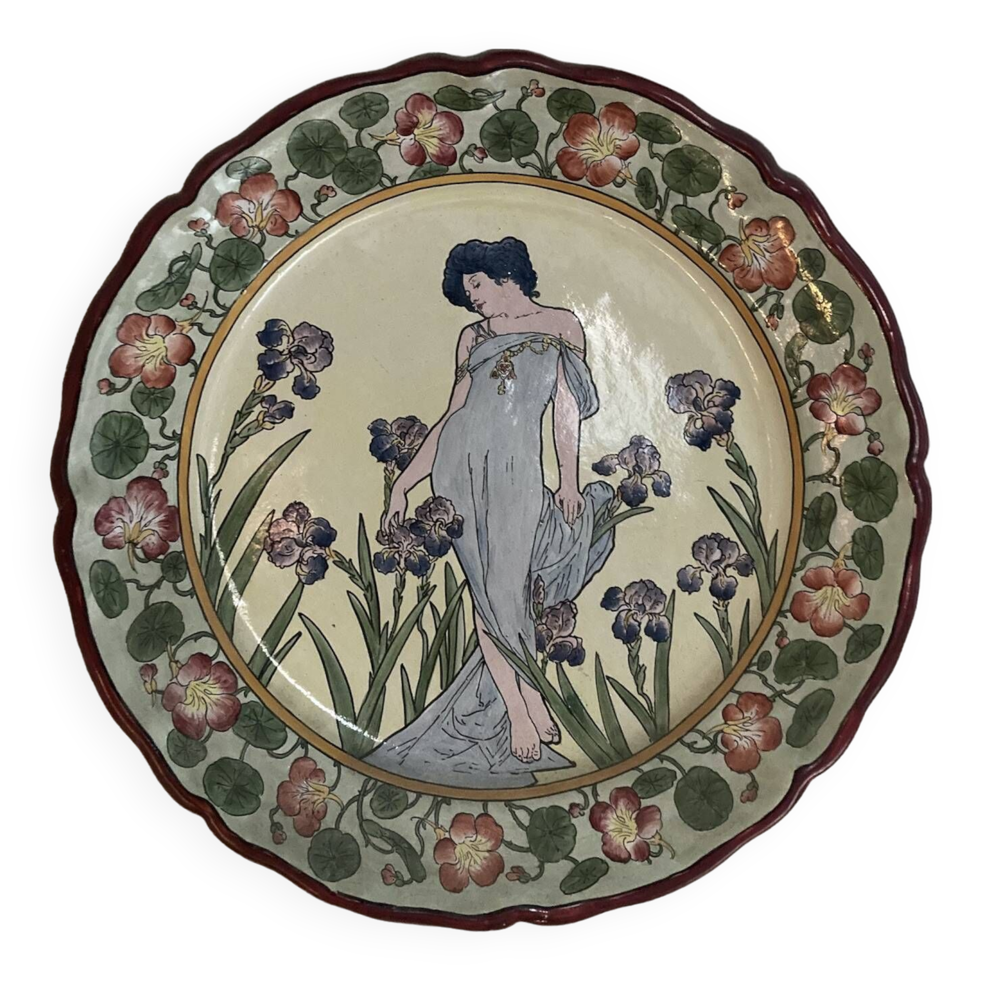 Large ceramic dish with Alfons Mucha decor