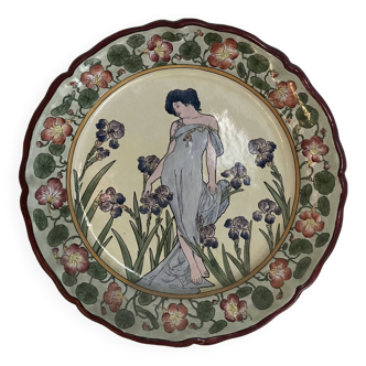 Large ceramic dish with Alfons Mucha decor