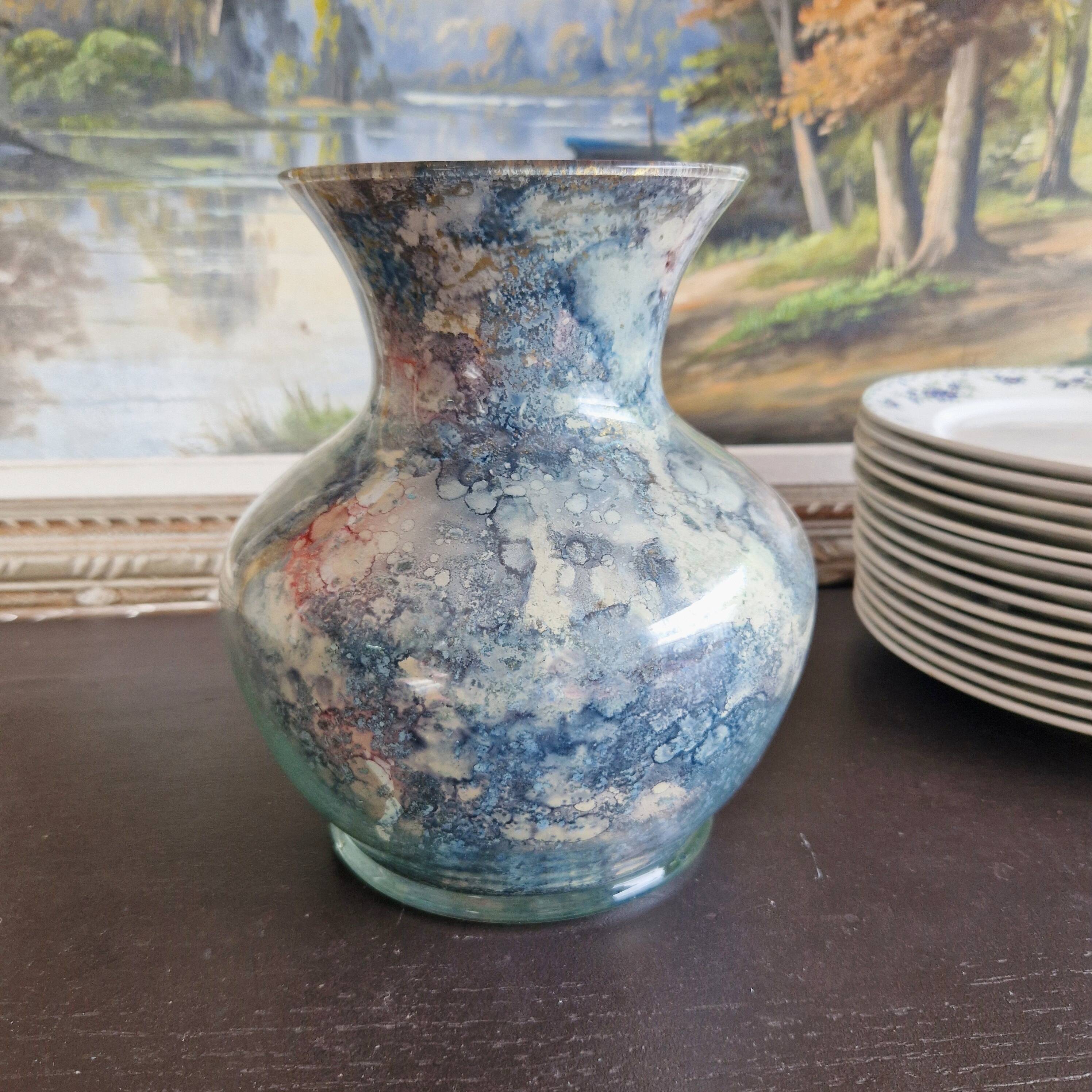 Laque line vase in églomisé glass, unique piece, handmade in france