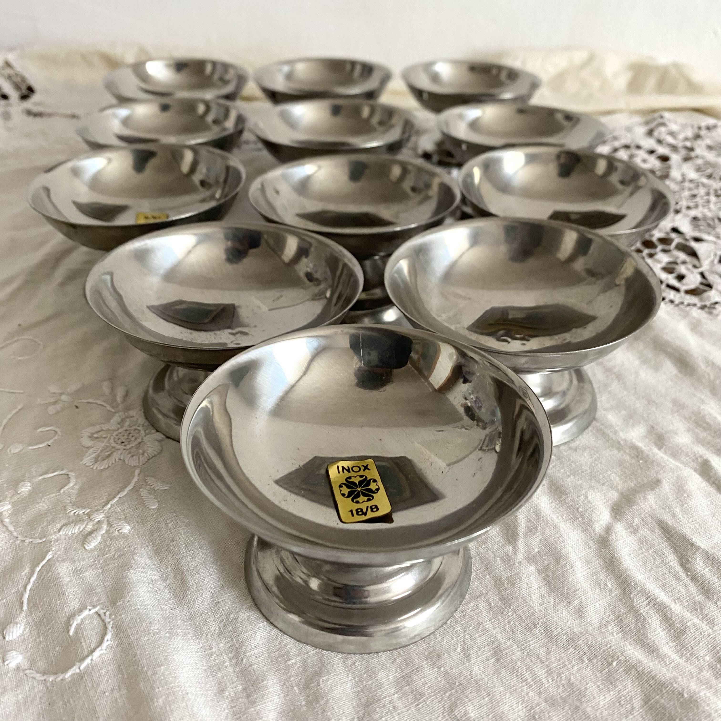 New stainless steel ice cream cups on pedestals, 1960s-70s