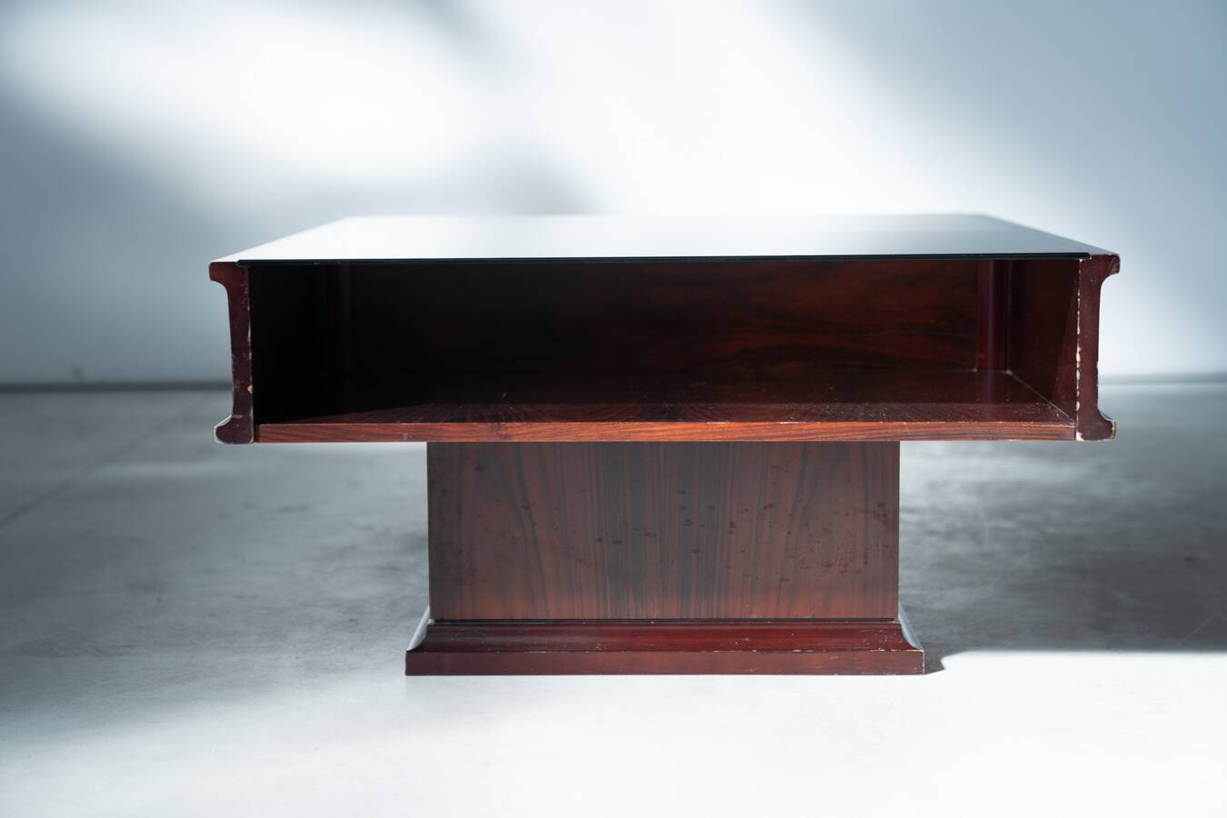 Vintage Mahogany Coffee Table with Glass Top – 1970s