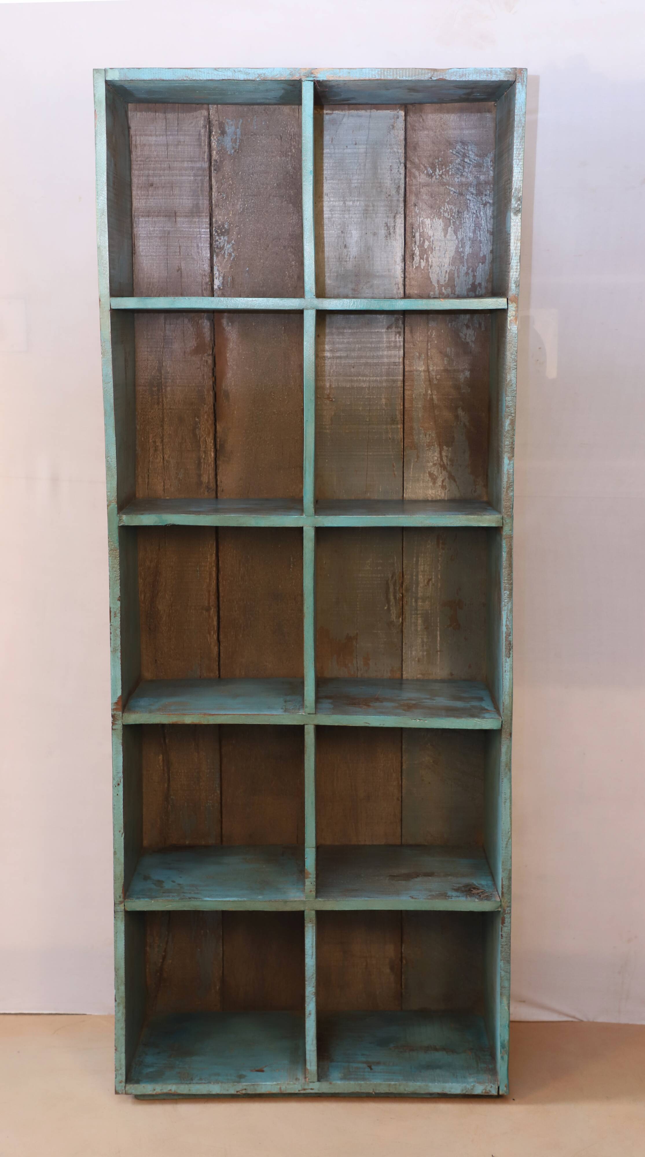 Bookcase 10 Burmese teak lockers with blue patina