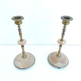 Pair brass and alabaster candlestick
