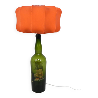 Wine bottle table lamp with fabric shade, 1970s