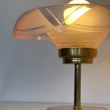 Pair of Art Deco bedside lamps in brass and etched glass