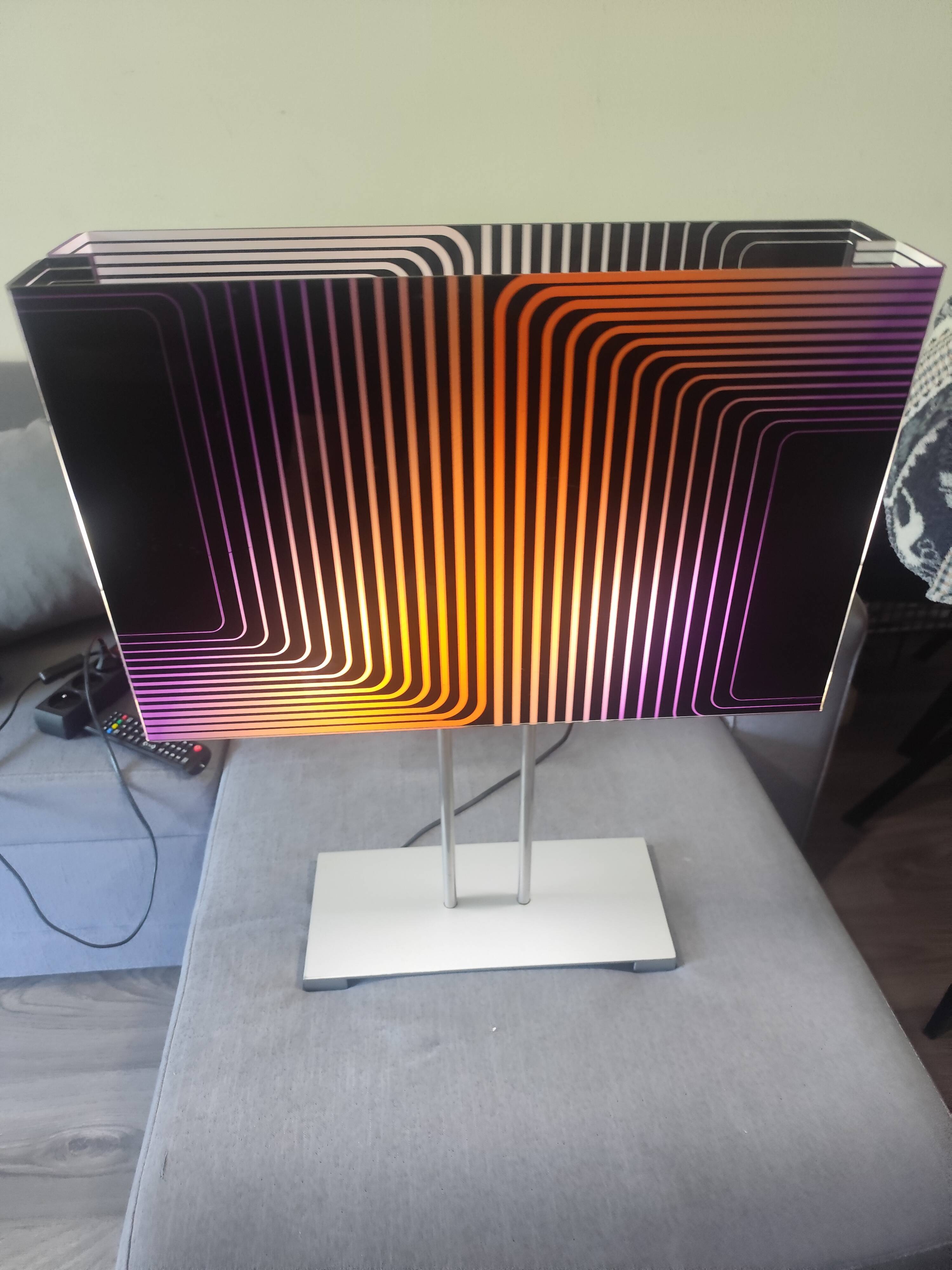 Lamp op art kinetic movement Vasarely Cruz Diez plexiglass and metal