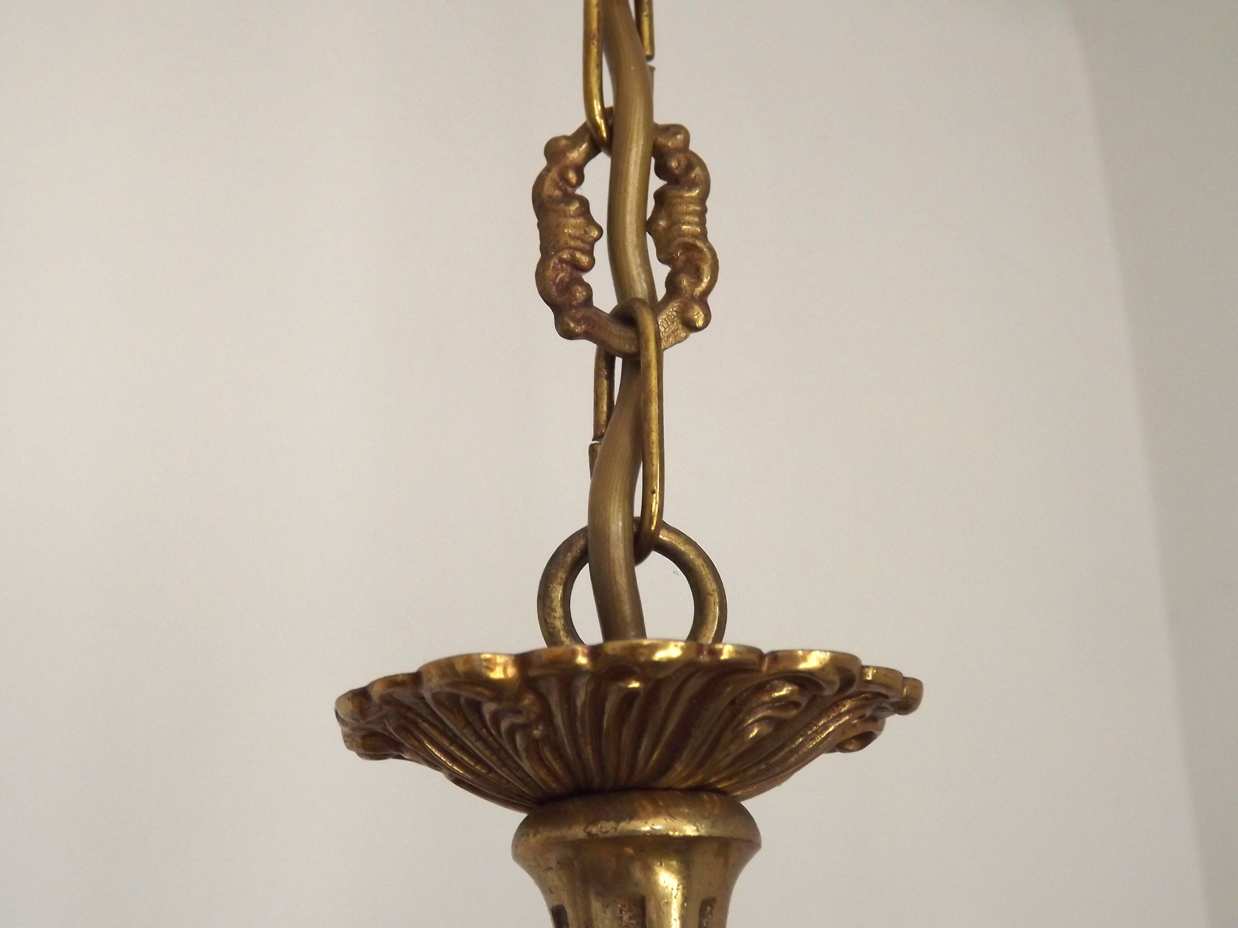 French Vintage Mid Century Bronze 5 Light Traditional Style Chandelier