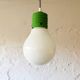 Opaline shade in a metal holder Pendant Lamp with fabric wire, Italy, 1960s