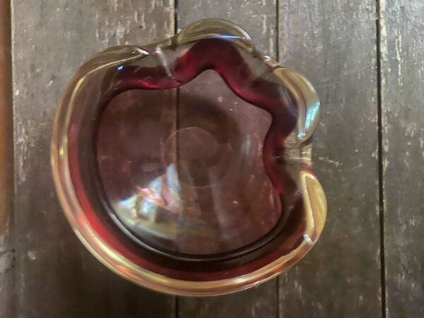 Cendrier ancien murano sommerso verre rose made in italy vintage