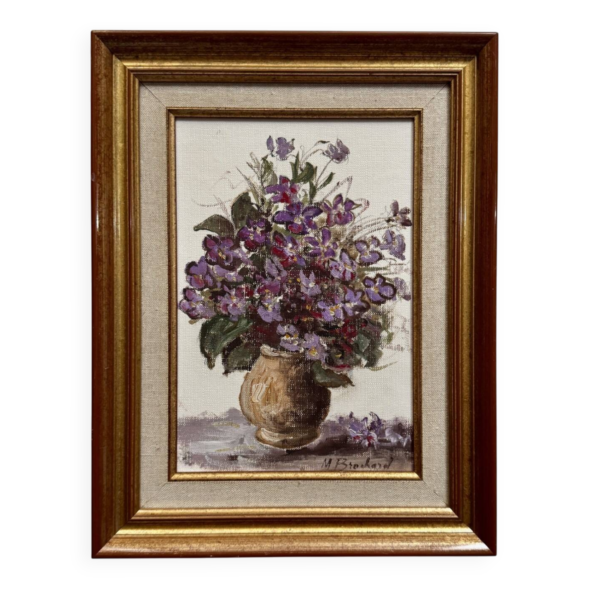 Oil on canvas still life with flowers by M. Brochard 20th century