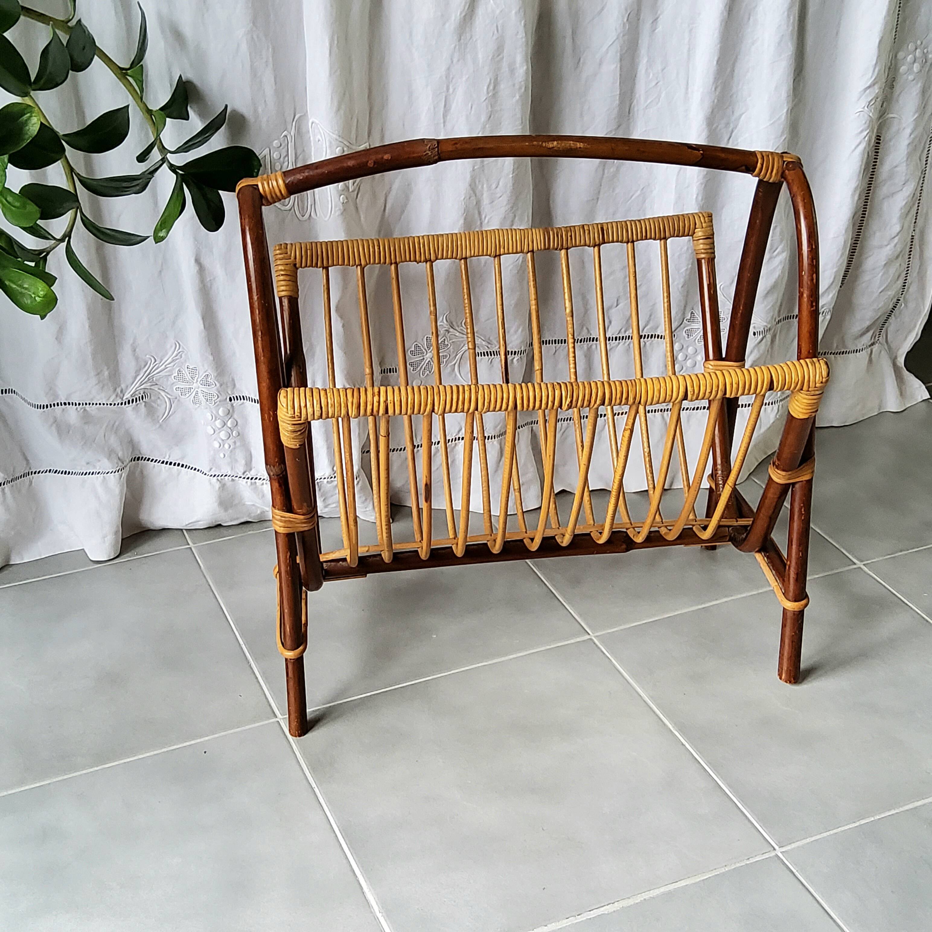 Bamboo and rattan magazine rack