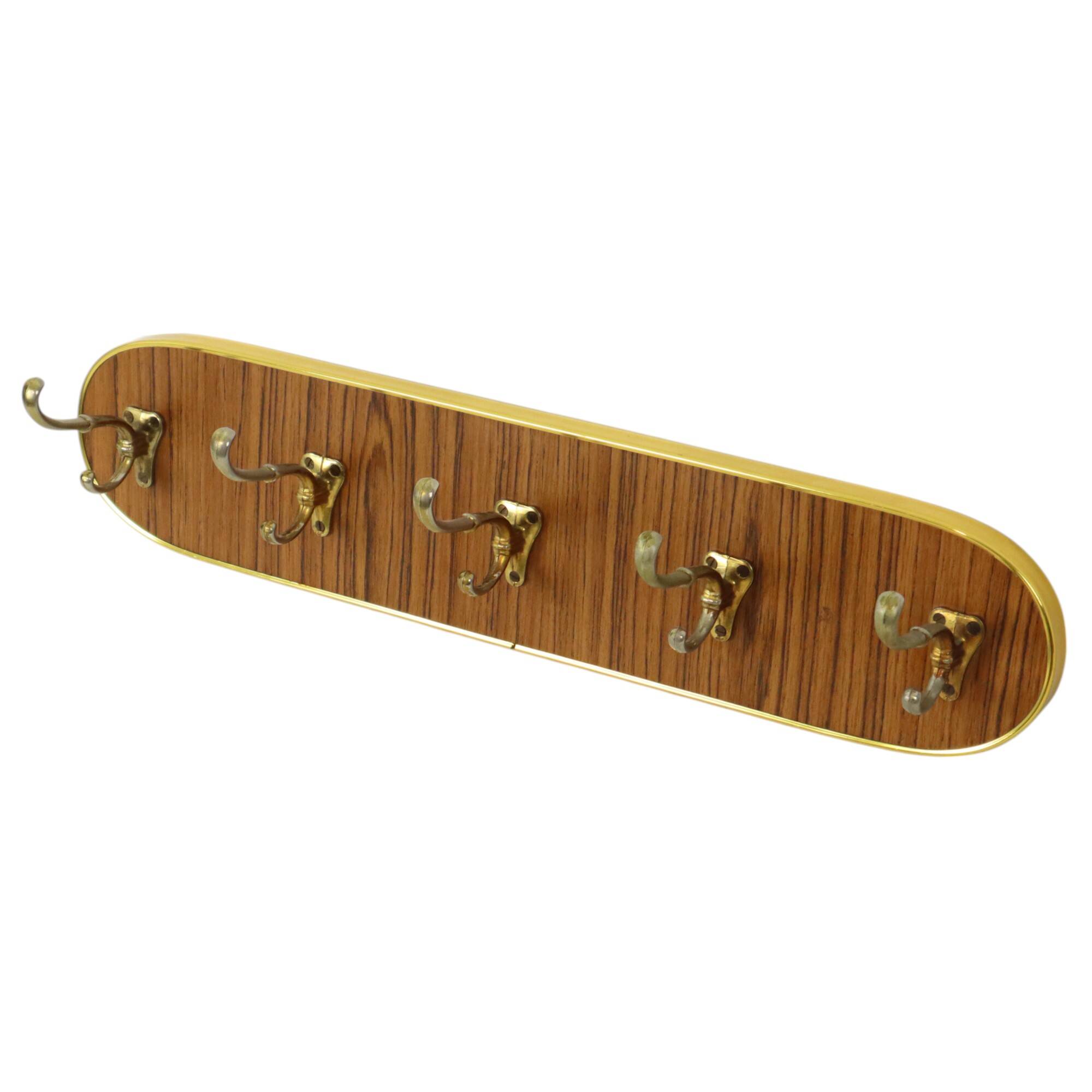 Vintage Rockabilly Coat Rack Fifties Design Wood Veneer Gold