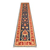 Tapis de couloir/escalier traditionnel en laine, noué à la main, motif floral bleu, 78 x 386 cm