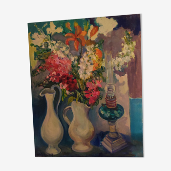 Painting signed Nathalie Pogarieloff, still life with flowers.