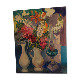 Painting signed Nathalie Pogarieloff, still life with flowers.