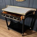 Pair of Louis XVI Style Black Lacquered Wood Console Tables