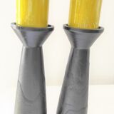 Pair of design black wooden candlesticks with its apparent veining