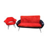 Canapé skaï et fauteuil moumoute vintage