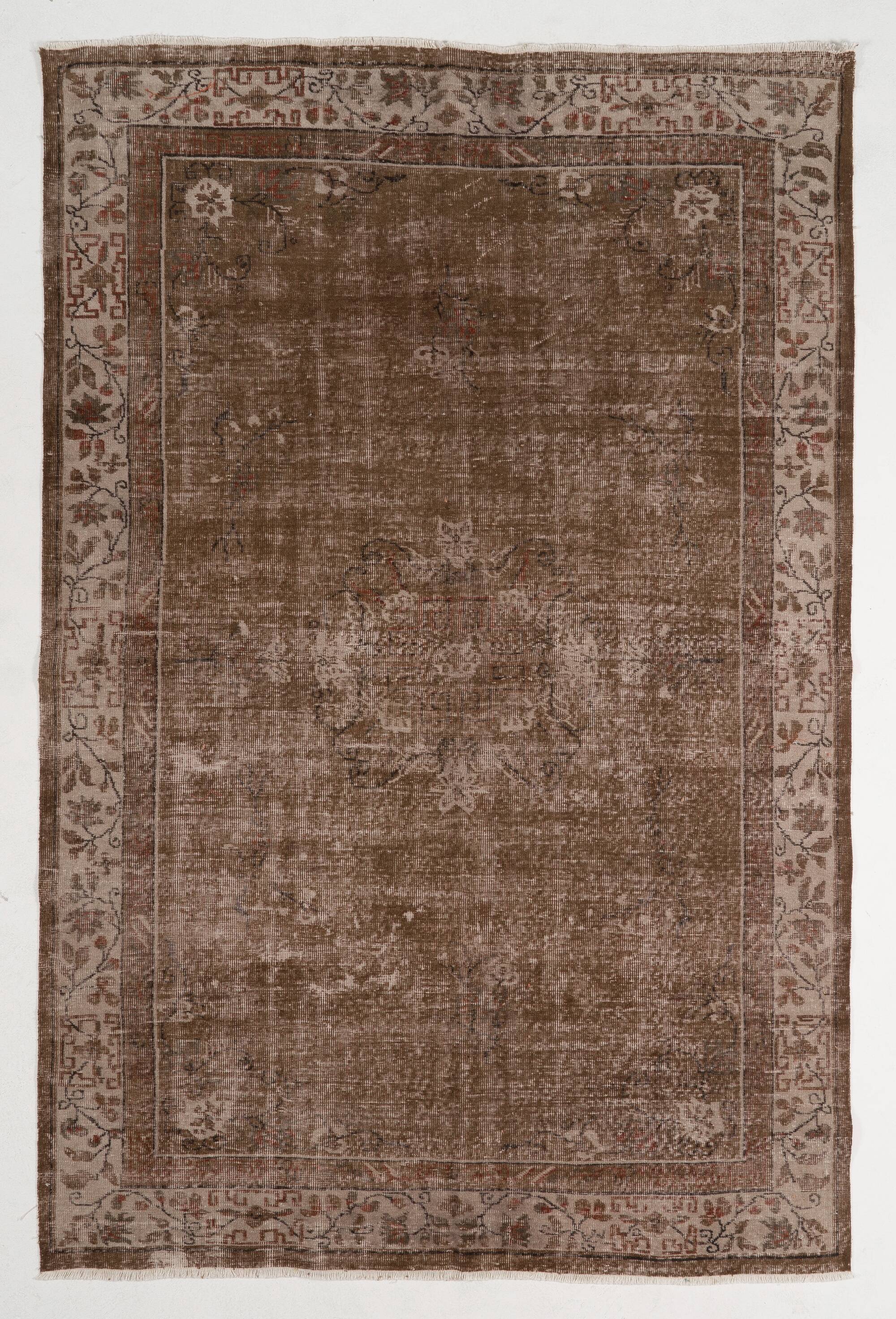 Mid-century handmade turkish area rug in brown and beige color 199x300 cm