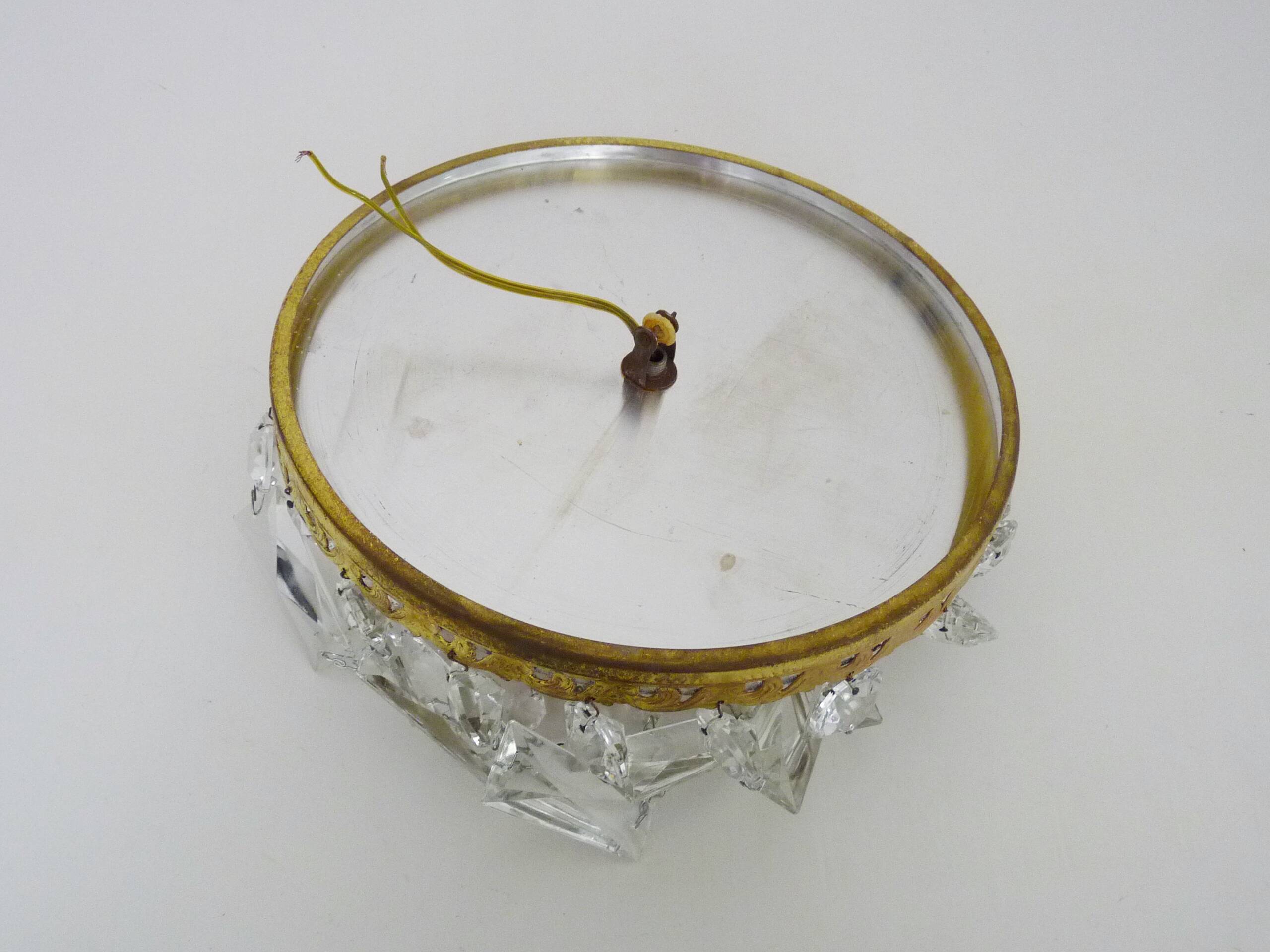 Old crown ceiling light, half basket with glass pendants. louis xvi style