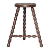 Vintage stool, tripod stool with pearl feet, side stool, wooden plant stand, pedestal, interior decoration.