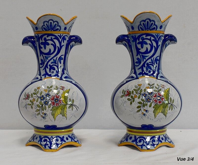 Pair of vases in quimper earthenware - late nineteenth