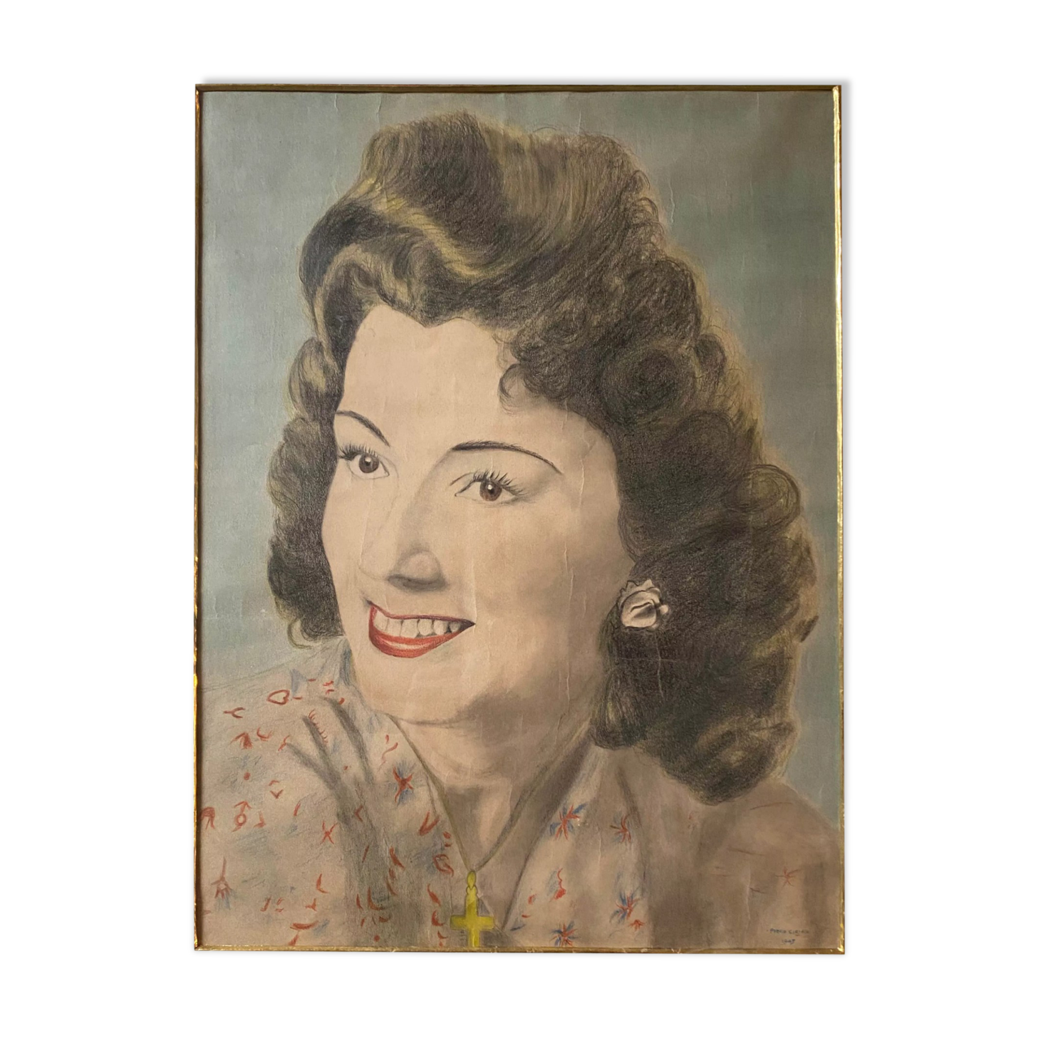 Painting "Portrait of a woman" circa 1945 signed Piero Cirio