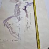 Original watercolor graphite sketch "the erotic dream" signed by Macel Charles Gaichet