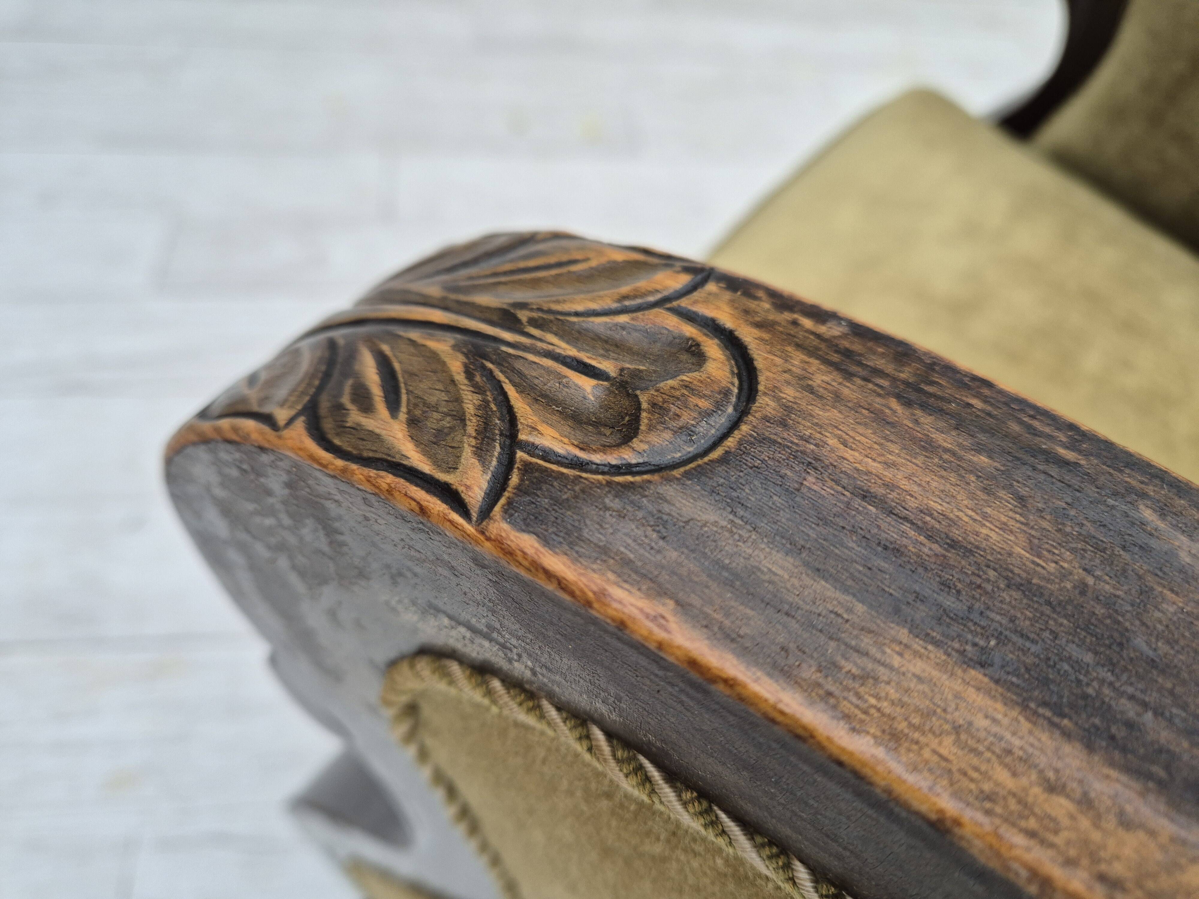 1950s, Danish relax armchair, green furniture velour, beech wood.