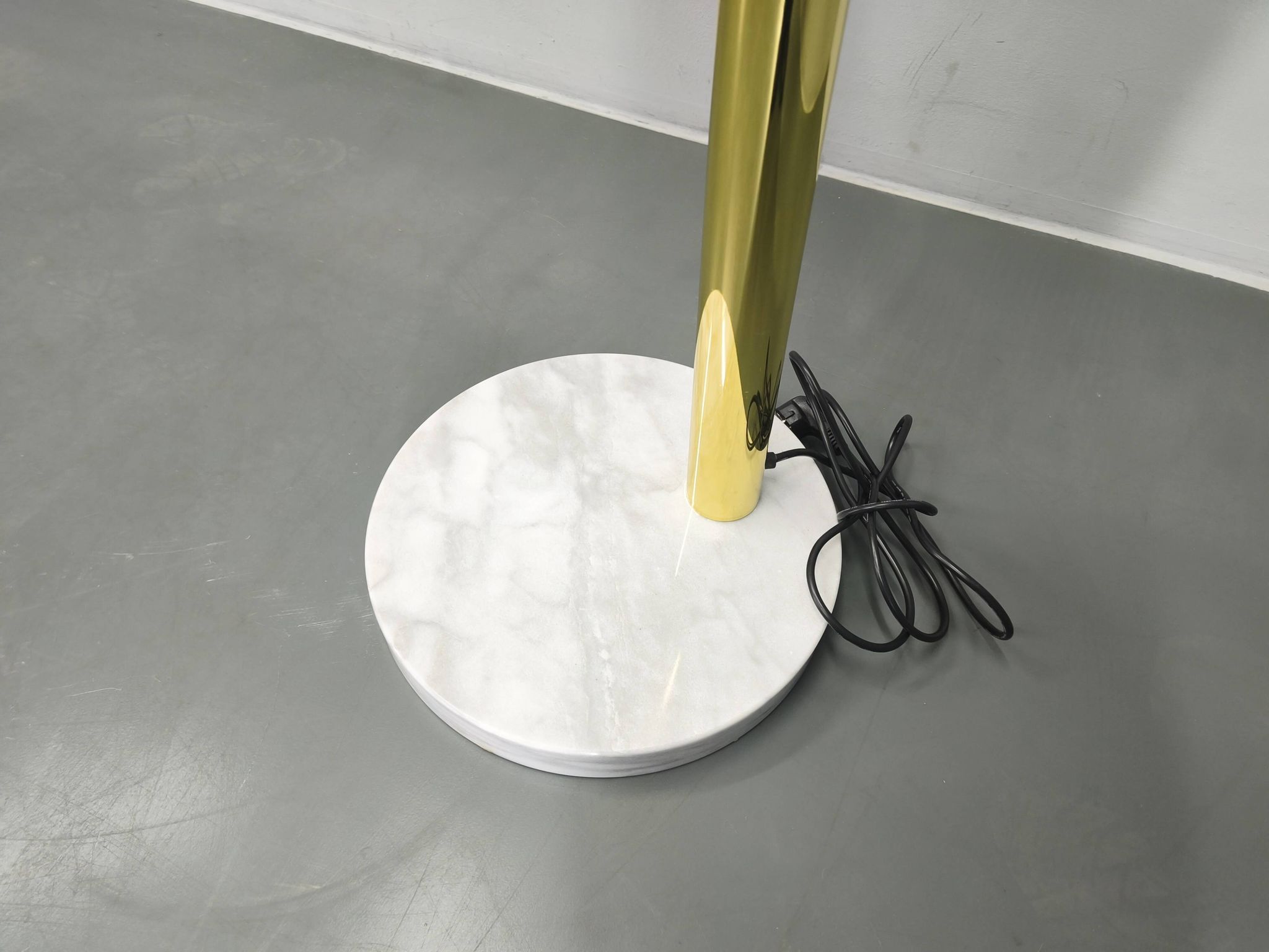 Danish Arc Floor Lamp by Bilka Brass Marble, 1970s