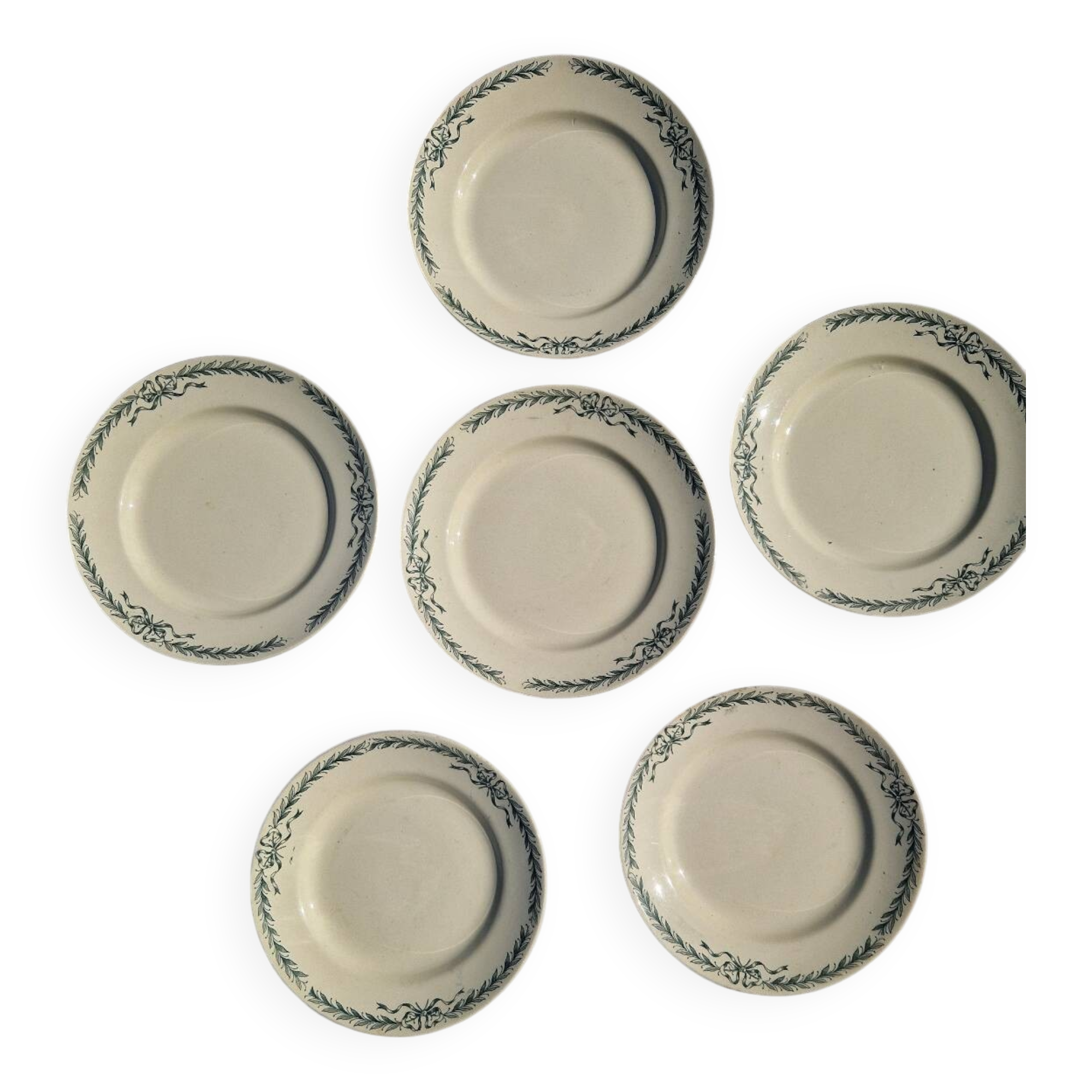 6 Dinner Plates Belleville De Longchamp Terre De Fer Decor, 1900s