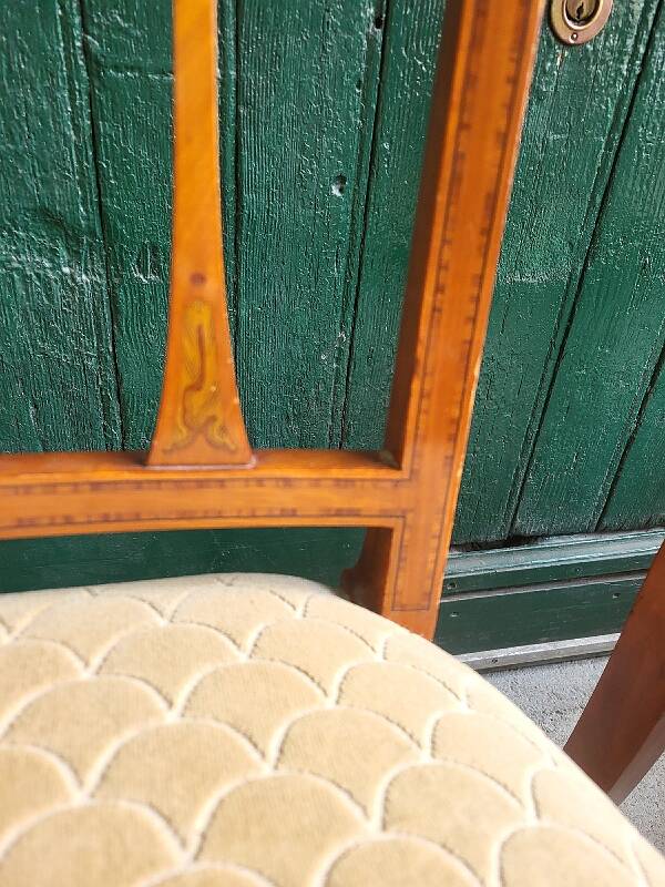 Series of 4 directory chairs in marquetry and cherry wood