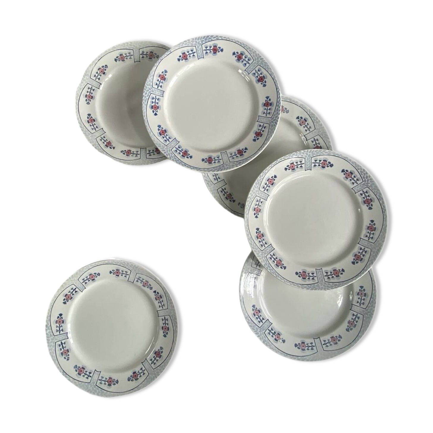 6 flat plates Creil and Montereau Toledo antique earthenware
