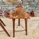 Set of 2 vintage high stools in cowhide and wood