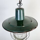 Suspension industrielle en forme de cage en émail vert, années 1960